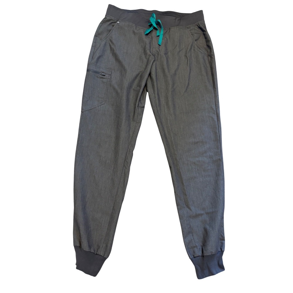 Figs Women's Gray Jogger Scrub Pants with Teal Drawstring